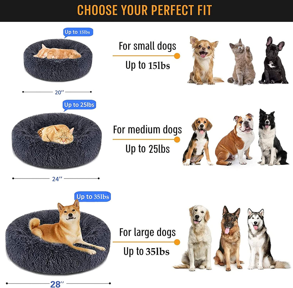 Dog Beds for Medium Dogs, Puppy Bed, Calming Dog Bed, Pet Bed, Anti-Anxiety Donut Dog Cuddler Bed, Warming Cozy Soft Dog round Bed (24 Inch, Dark Grey)