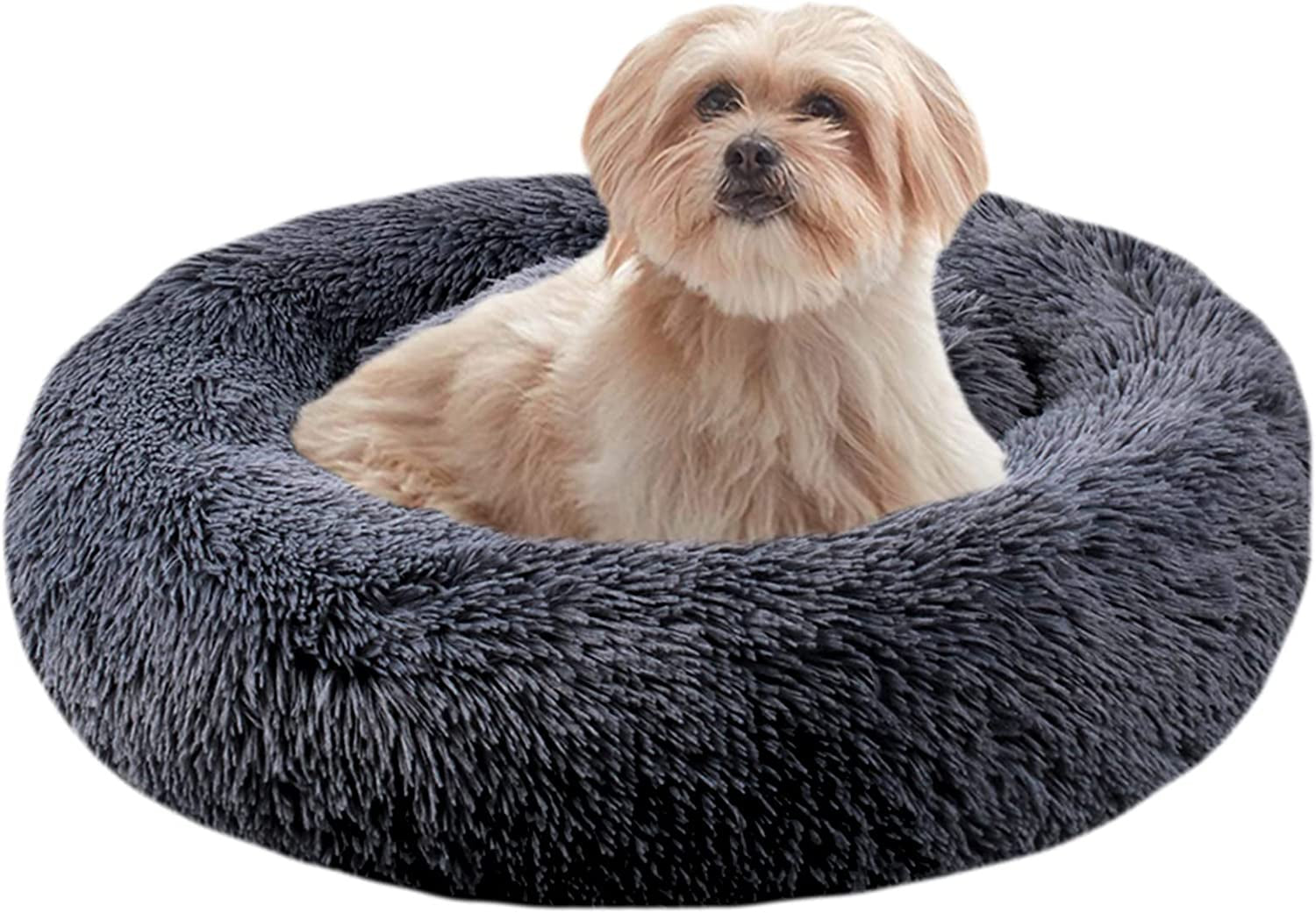 Dog Beds for Medium Dogs, Puppy Bed, Calming Dog Bed, Pet Bed, Anti-Anxiety Donut Dog Cuddler Bed, Warming Cozy Soft Dog round Bed (24 Inch, Dark Grey)