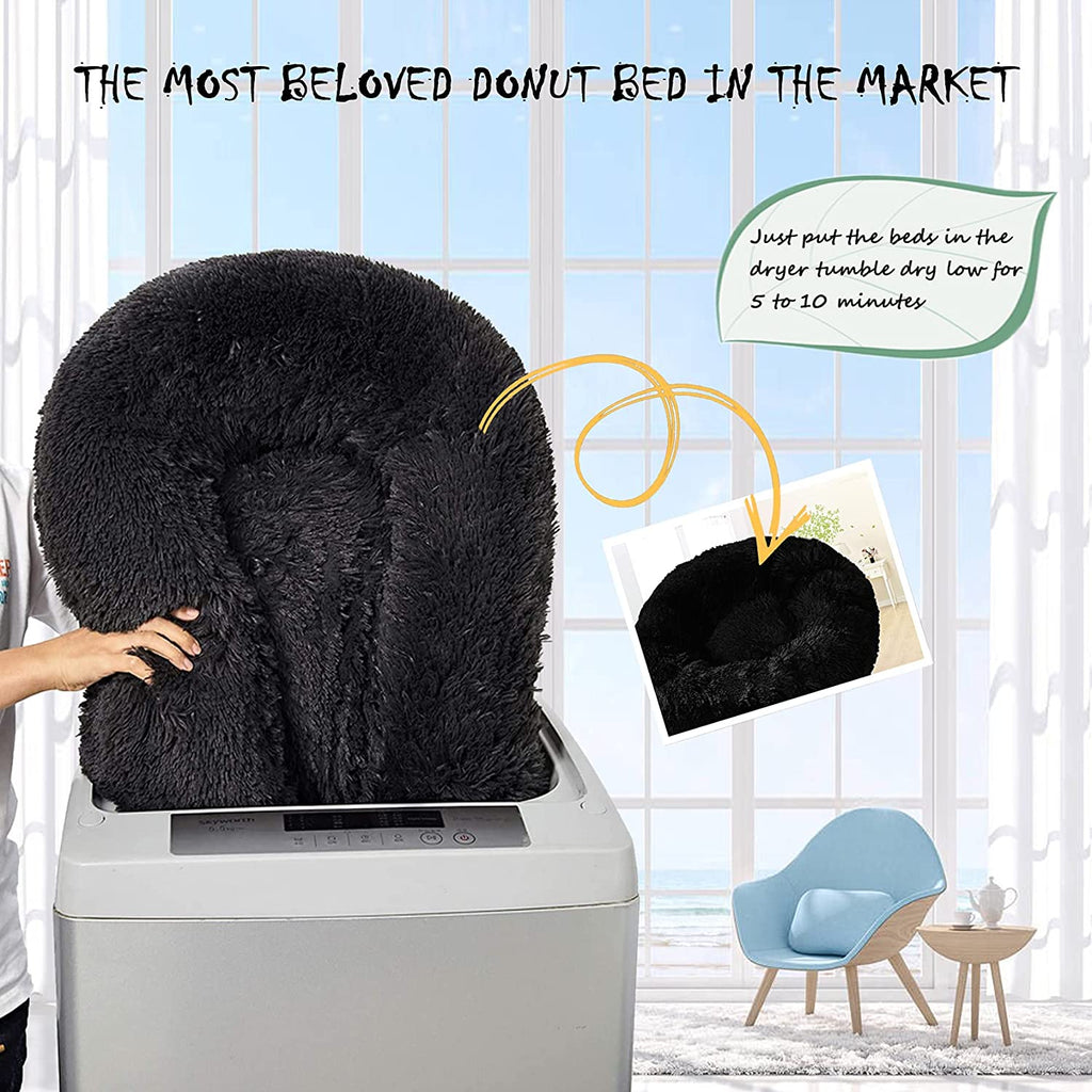 Dog Beds for Medium Dogs, Puppy Bed, Calming Dog Bed, Pet Bed, Anti-Anxiety Donut Dog Cuddler Bed, Warming Cozy Soft Dog round Bed (24 Inch, Dark Grey)